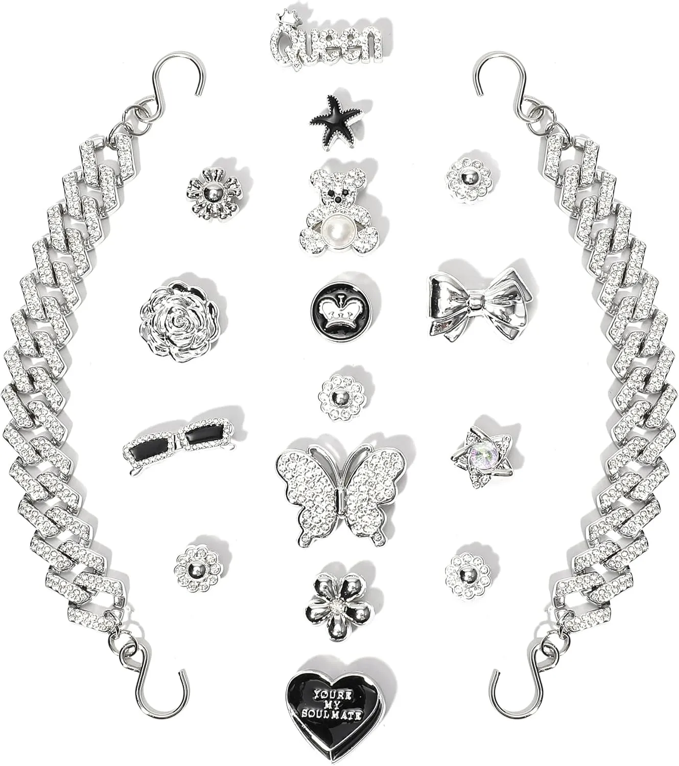 18Pcs Flower Shoe Chain Charms for Women, Bling Shoe Charms for Girls Clog Sandals, Girly Shoe Chains, DIY Shoe Decoration Accessories for Party Favor