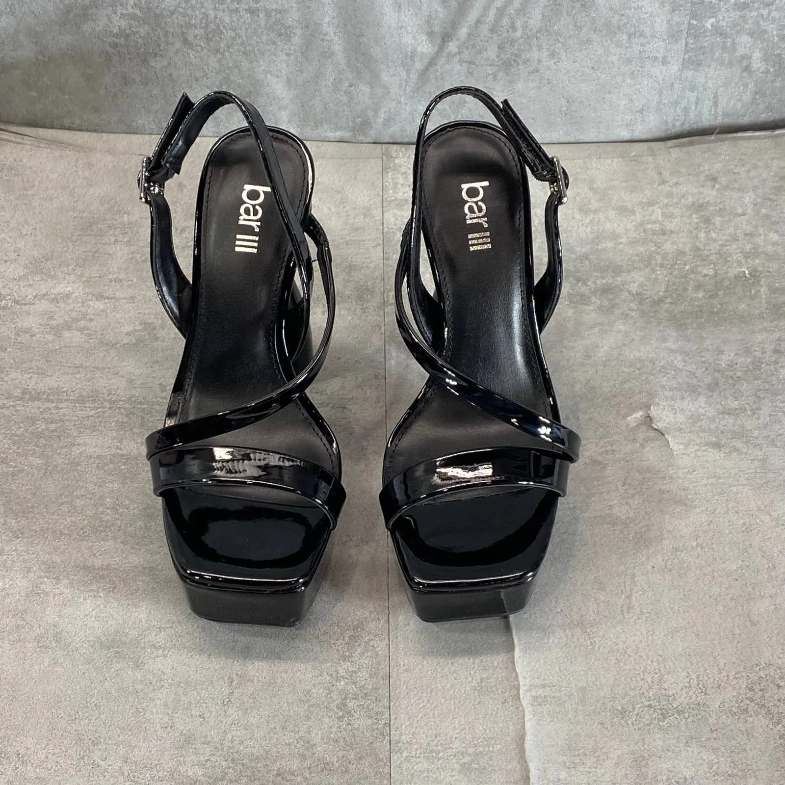 BAR III Women's Black Patent Scarlett Square-Toe Platform Heels SZ 5
