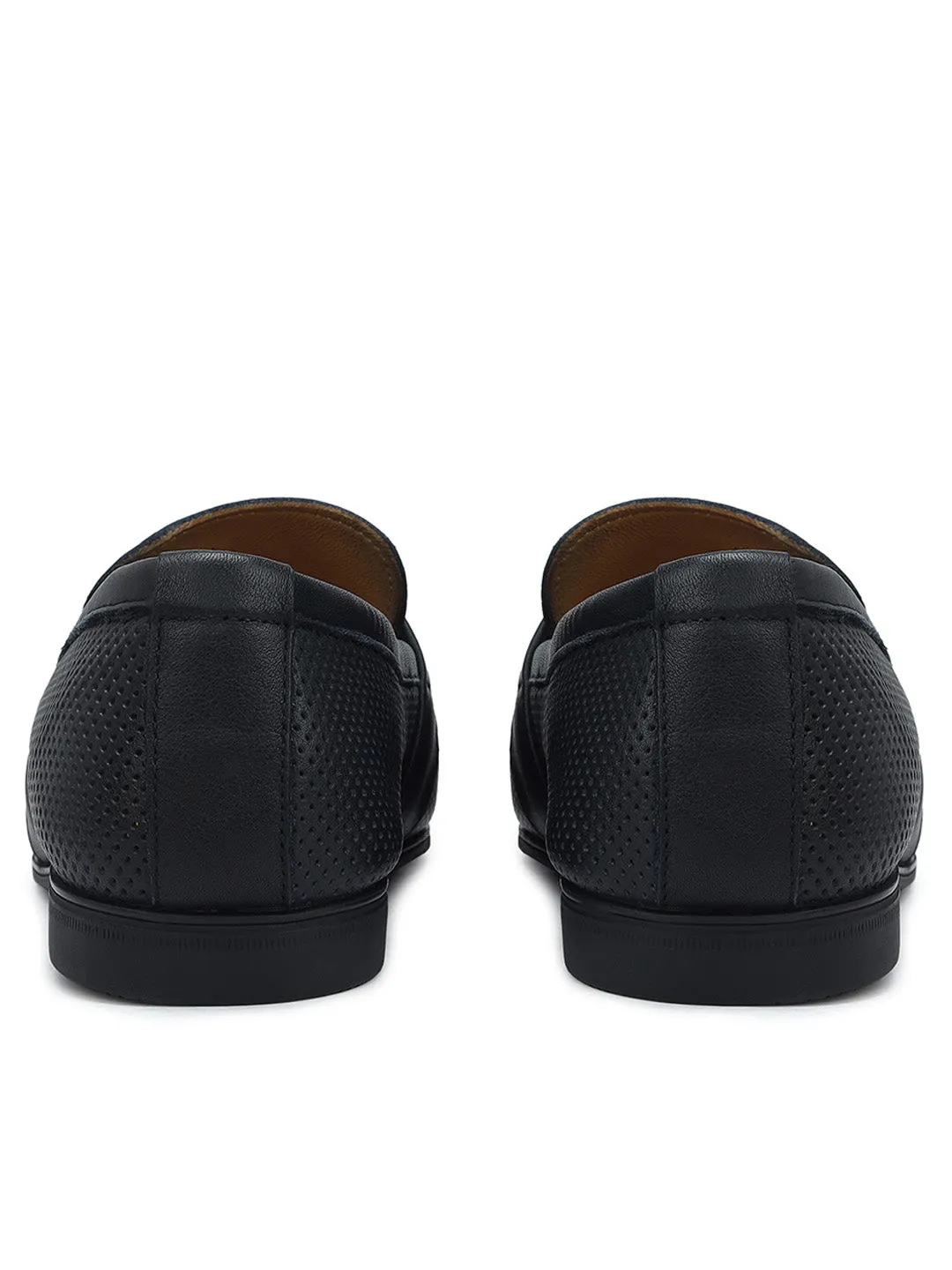 Blue Perforated Leather Loafers