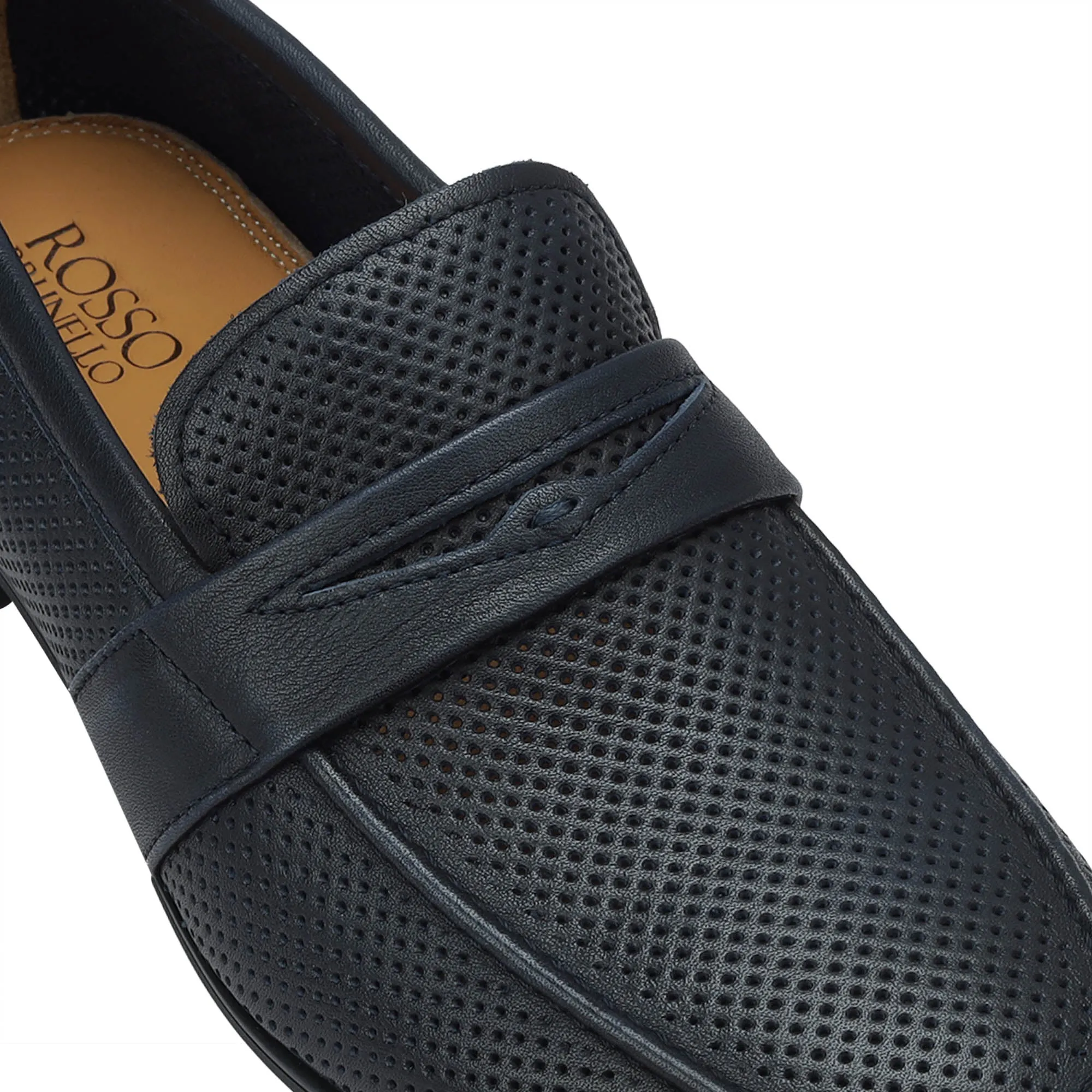 Blue Perforated Leather Loafers