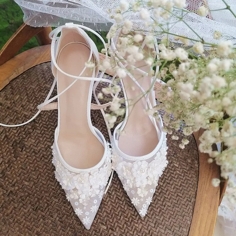 Bride Shoes French Embroidery High Heels Wedding Shoes