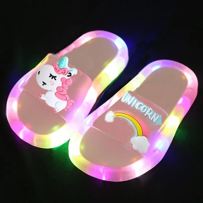 Children Unisex Unicorn Luminous Soft Heel Non-Slip  Flip Flops