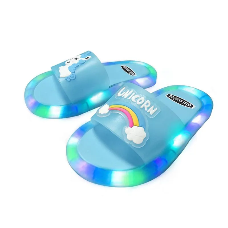 Children Unisex Unicorn Luminous Soft Heel Non-Slip  Flip Flops