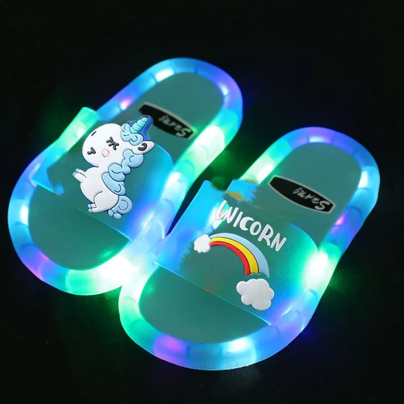 Children Unisex Unicorn Luminous Soft Heel Non-Slip  Flip Flops