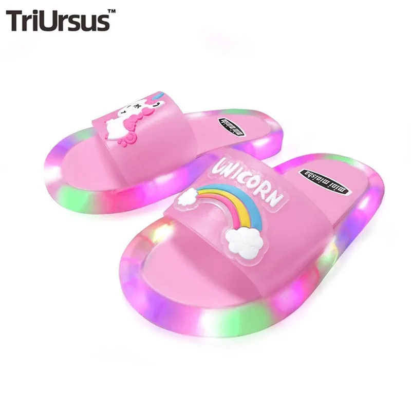 Children Unisex Unicorn Luminous Soft Heel Non-Slip  Flip Flops