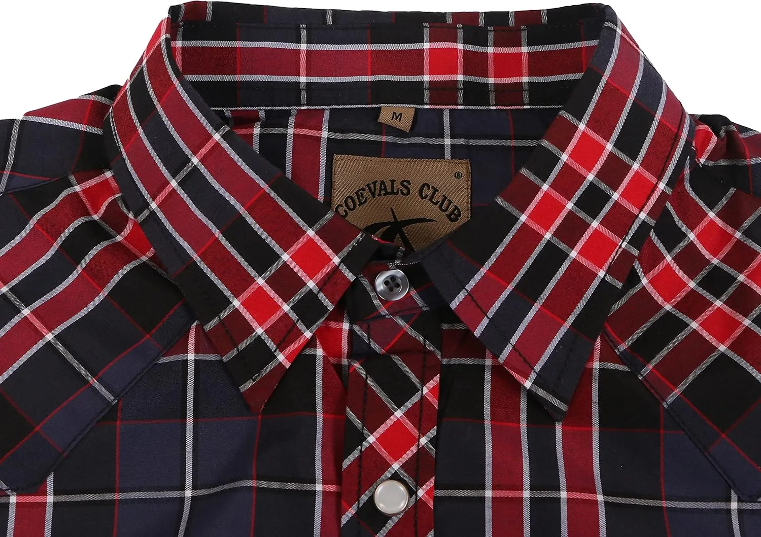 COEVALS CLUB Men's Western Plaid Pearl Snap Buttons Two Pocket Casual Short Sleeve Shirts