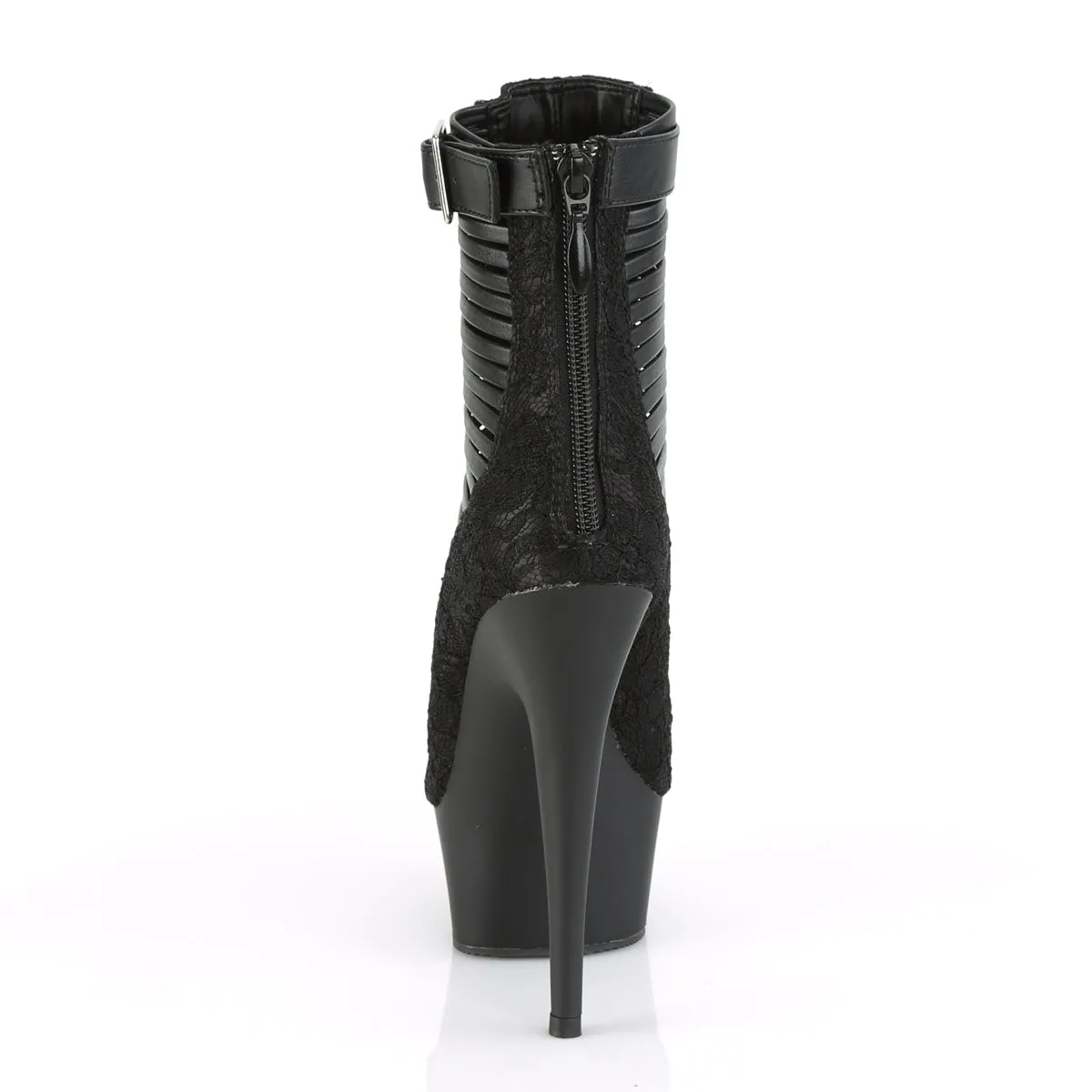 Delight 600-27 Black Matte Lace Overlay Ankle Boots - 6" High Heels - Direct