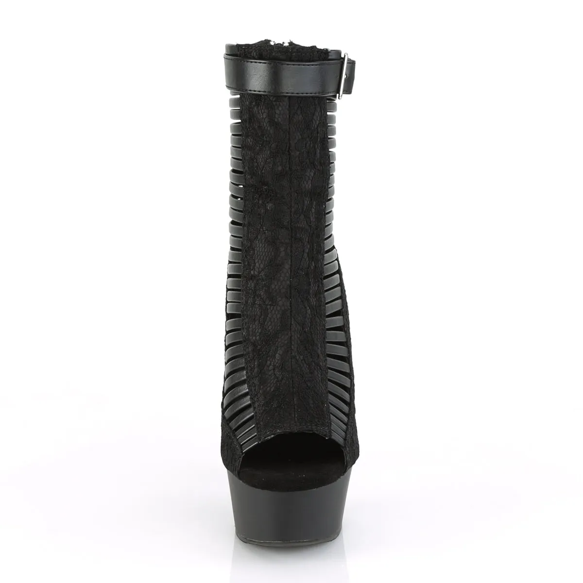 Delight 600-27 Black Matte Lace Overlay Ankle Boots - 6" High Heels - Direct