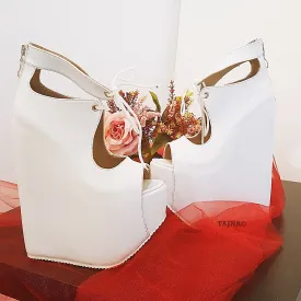 Designer White High Heel Wedge Platform Shoes