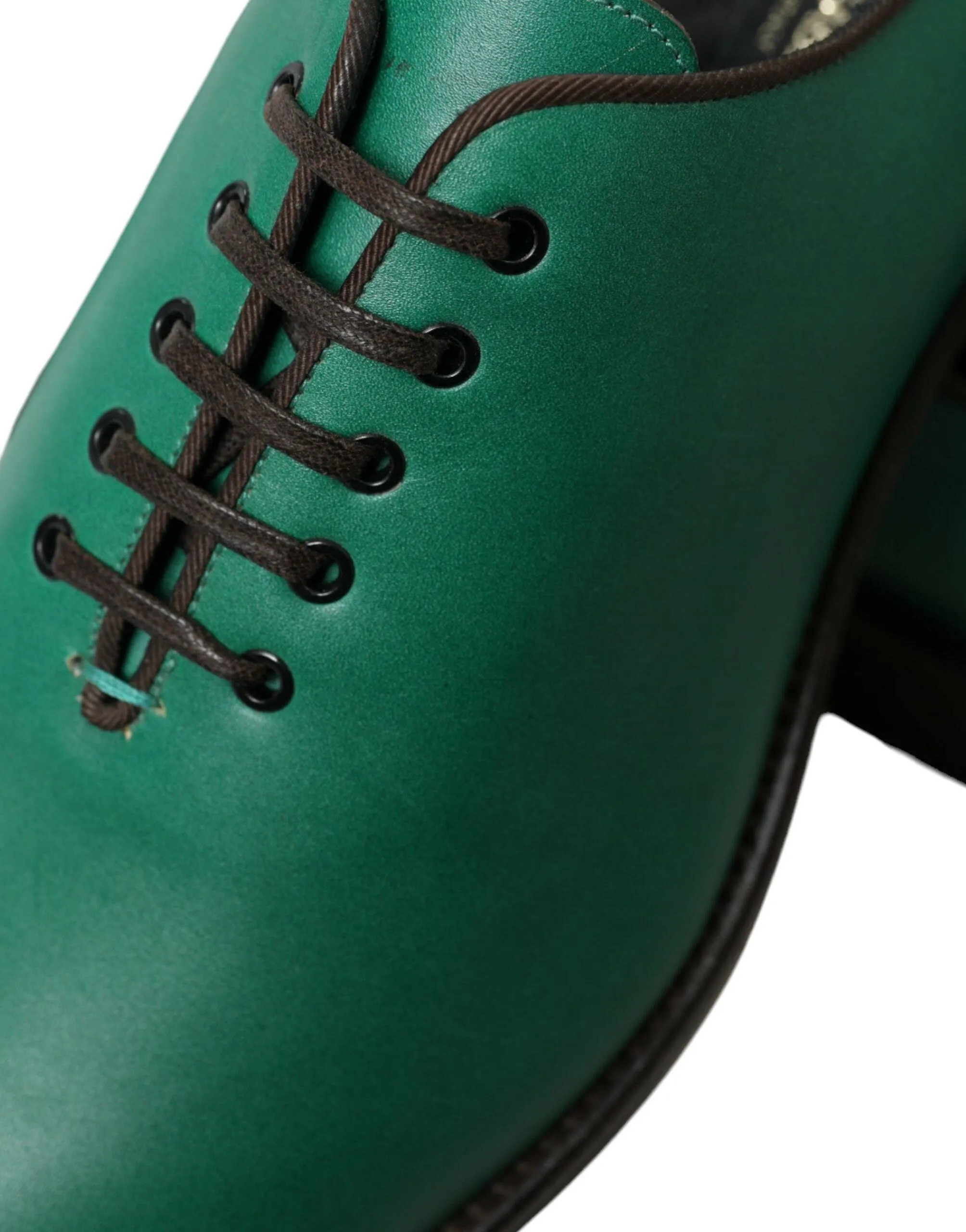 Dolce & Gabbana Green Leather Lace Up Oxford Shoes