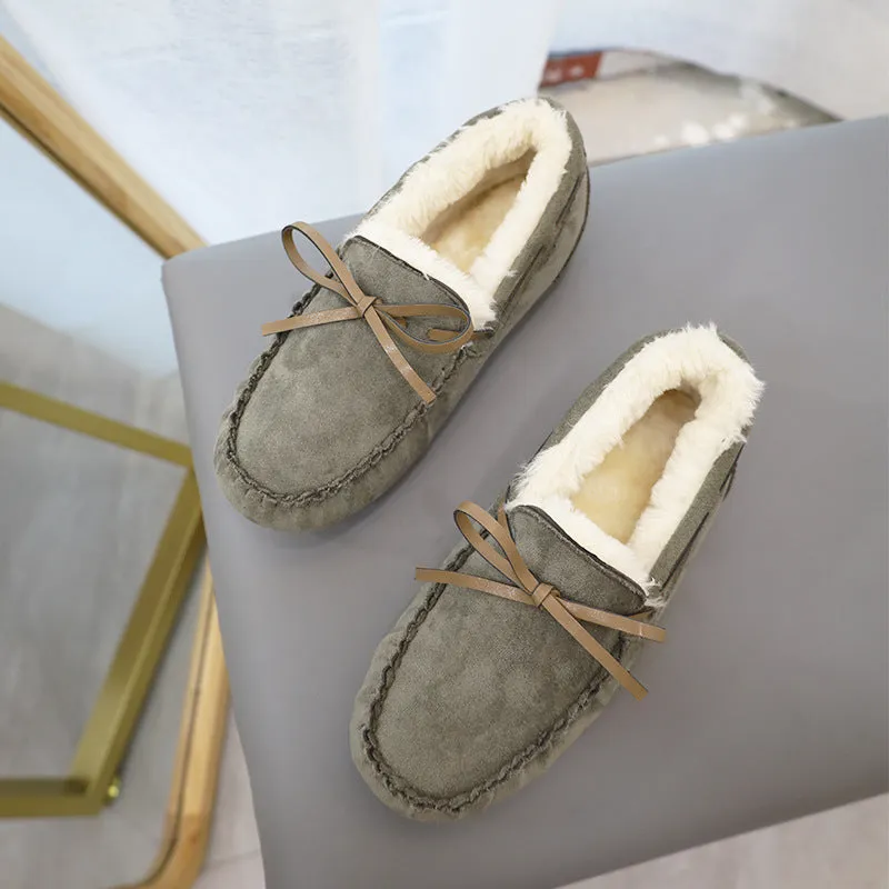 Fashion Large Size Fleece Bow Soft Sole Loafers