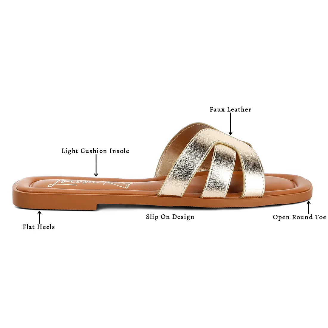 Faux Leather Flat Sandals