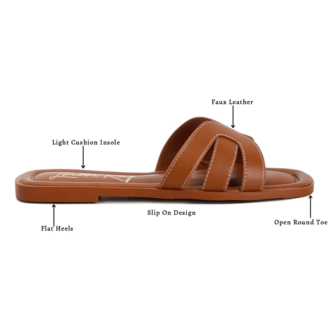 Faux Leather Flat Sandals