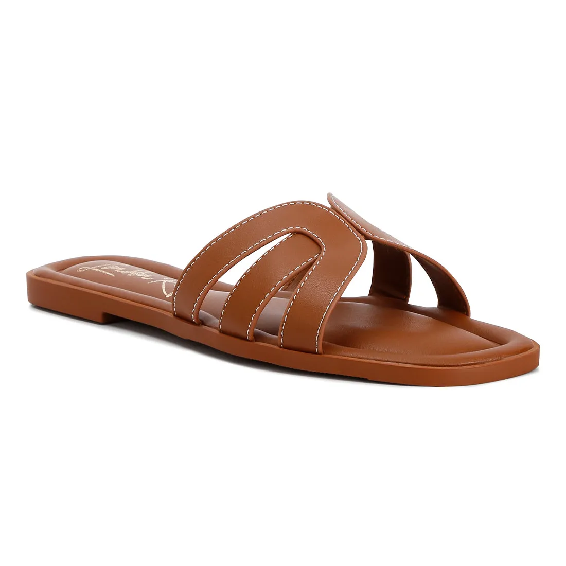 Faux Leather Flat Sandals