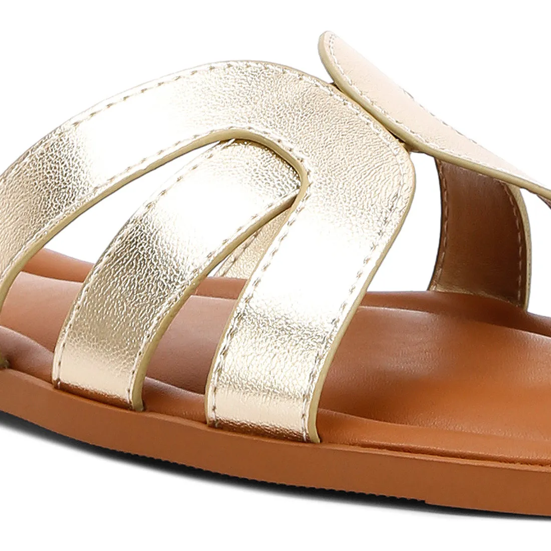 Faux Leather Flat Sandals