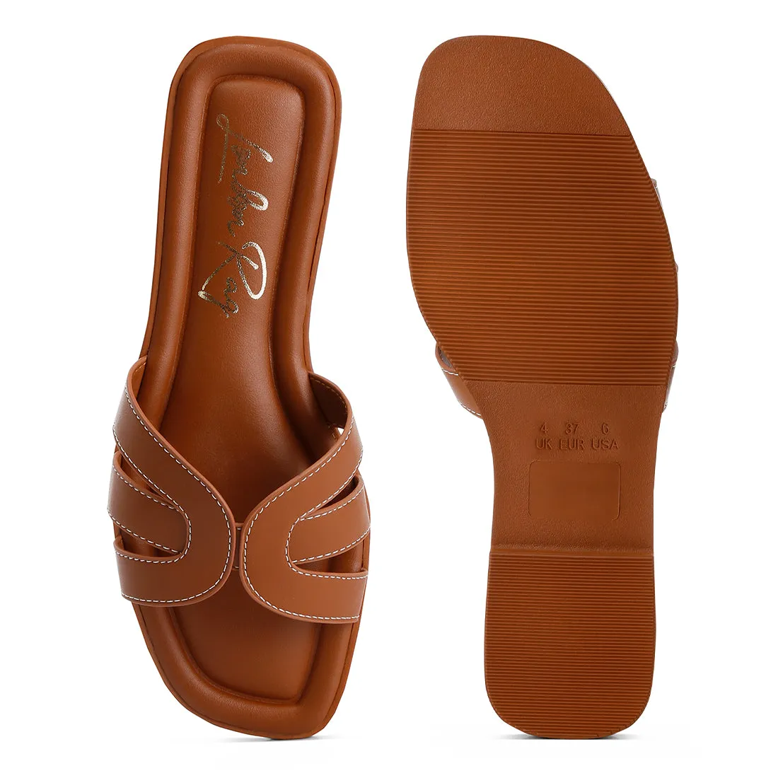 Faux Leather Flat Sandals
