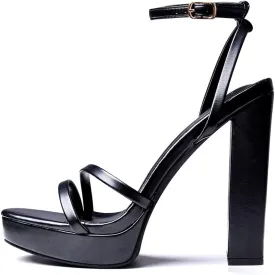 GENSHUO Women's Platform Chunky High Heels Square Toe Ankle Strap Heel Sandals Strappy Wedding Party Dress shoes