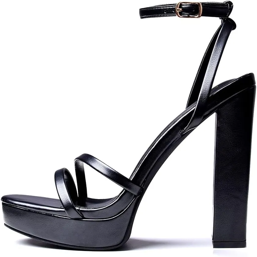 GENSHUO Women's Platform Chunky High Heels Square Toe Ankle Strap Heel Sandals Strappy Wedding Party Dress shoes
