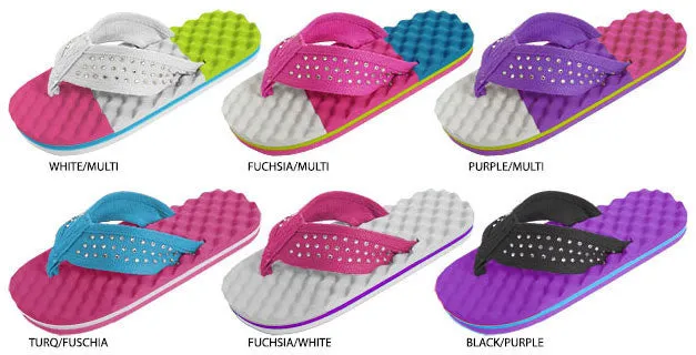 girls multicolor textured eva flip flops with nylon upper Case of 72