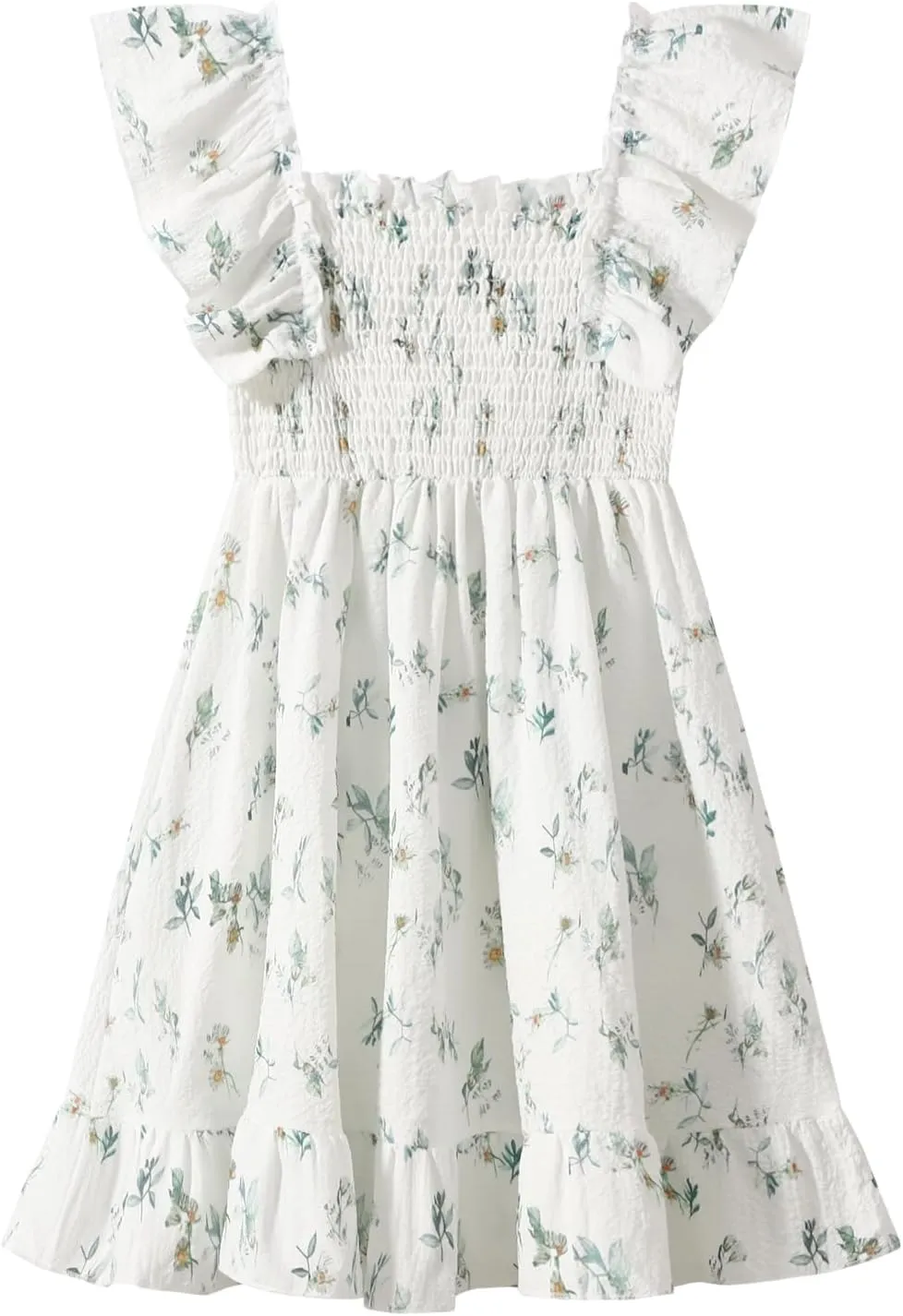 Girls Summer Dress Floral Ruffle Sleeve Swing Flowy Dresses A-line Sundress for Girls Casual Beach Wedding Dress