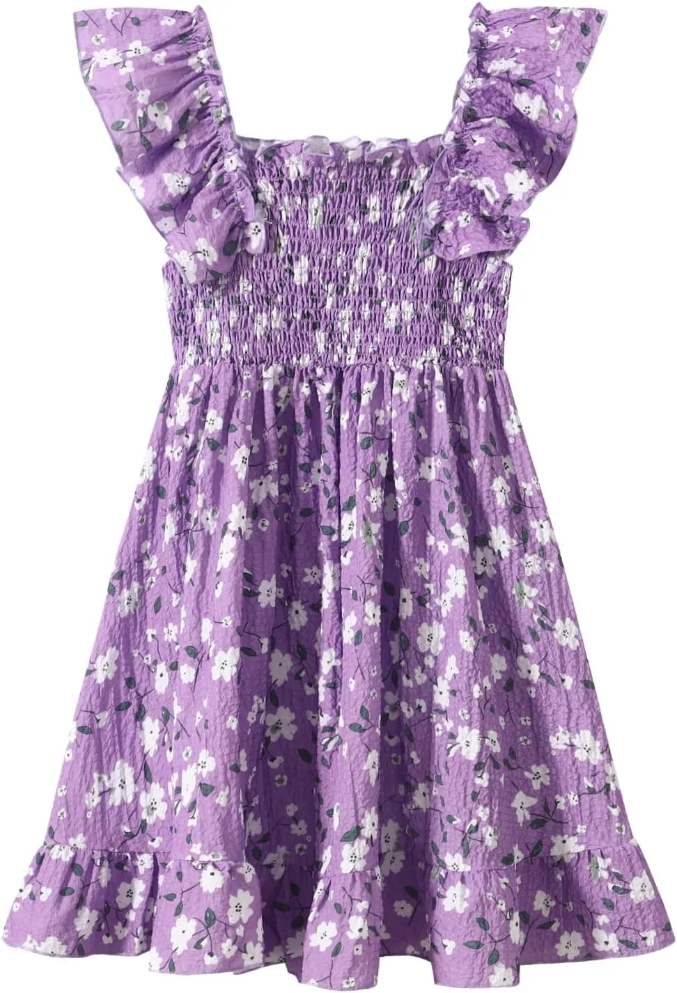Girls Summer Dress Floral Ruffle Sleeve Swing Flowy Dresses A-line Sundress for Girls Casual Beach Wedding Dress