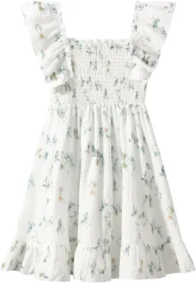 Girls Summer Dress Floral Ruffle Sleeve Swing Flowy Dresses A-line Sundress for Girls Casual Beach Wedding Dress