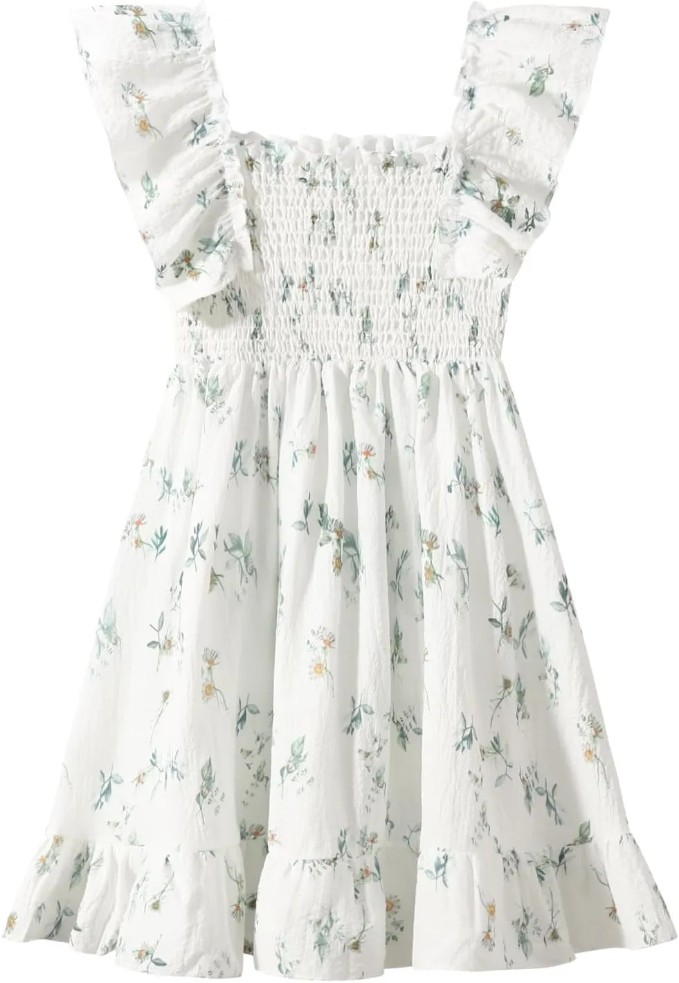 Girls Summer Dress Floral Ruffle Sleeve Swing Flowy Dresses A-line Sundress for Girls Casual Beach Wedding Dress