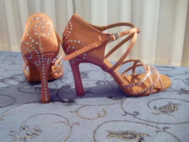Golden Silver Shiny And Black With Rhinostone High Heel 10 cm Latin Dance Shoes For Women