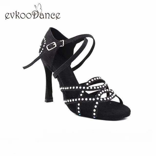 Golden Silver Shiny And Black With Rhinostone High Heel 10 cm Latin Dance Shoes For Women