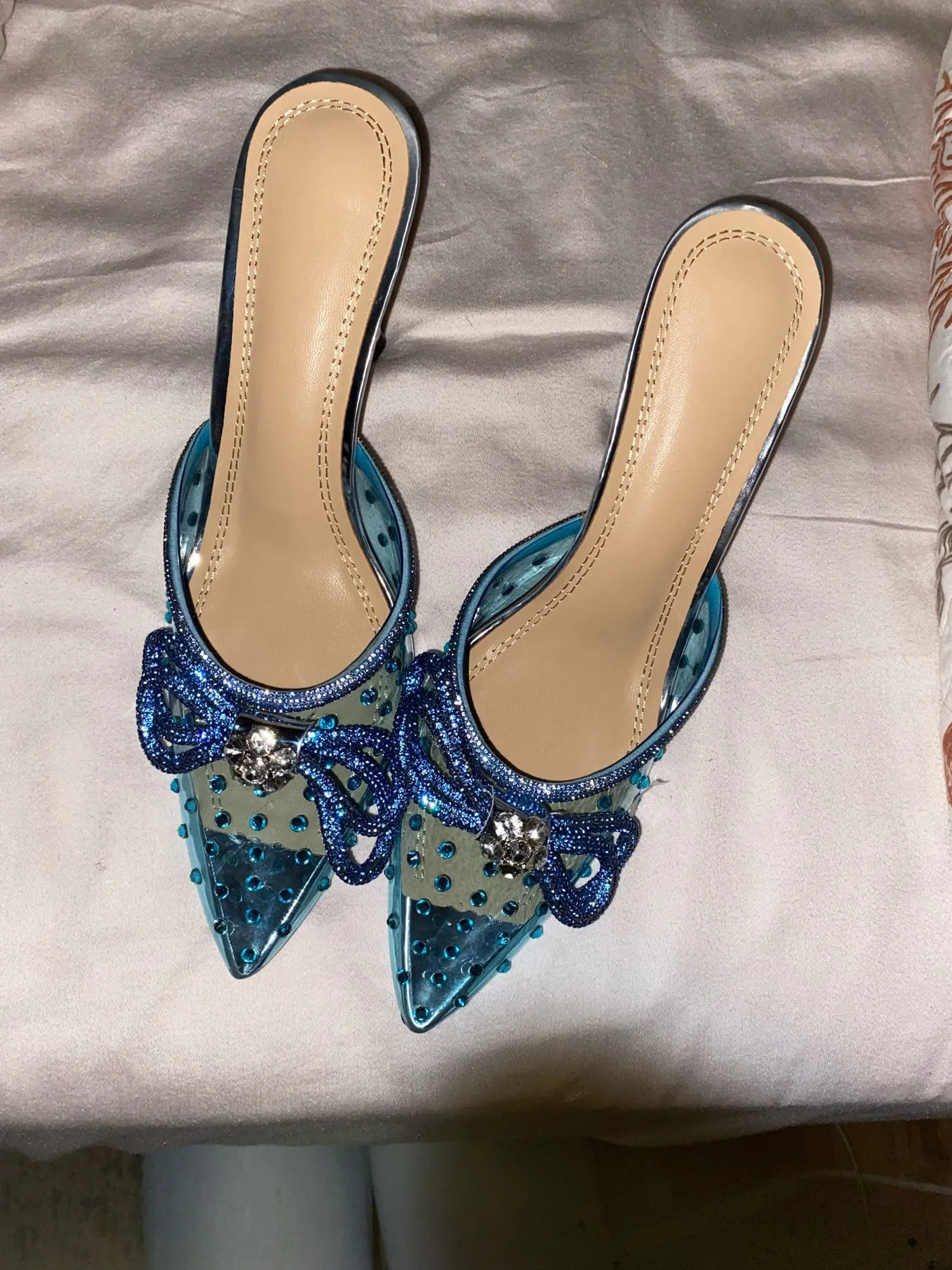 Luxury Crystal Transparent PVC Women High Heel Slippers Bow Tie High heels Mules Slides Elegant Ladies Party Wedding Shoes