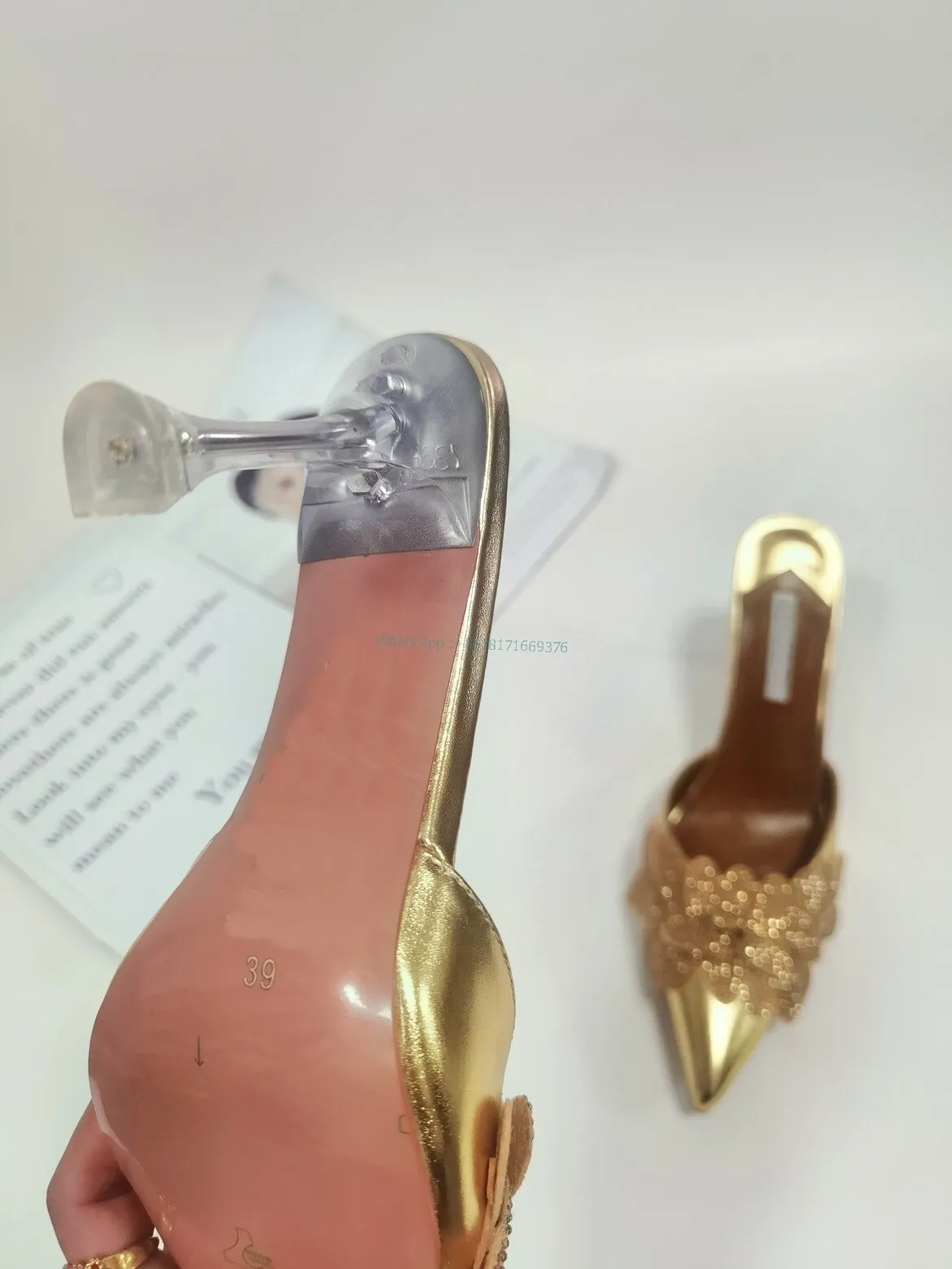 Luxury Gold Floral Pointed Toe Sexy Slippers Women Leather Rhinestone Stiletto High Heel Sandals New Evening Lady Crystal Shoes