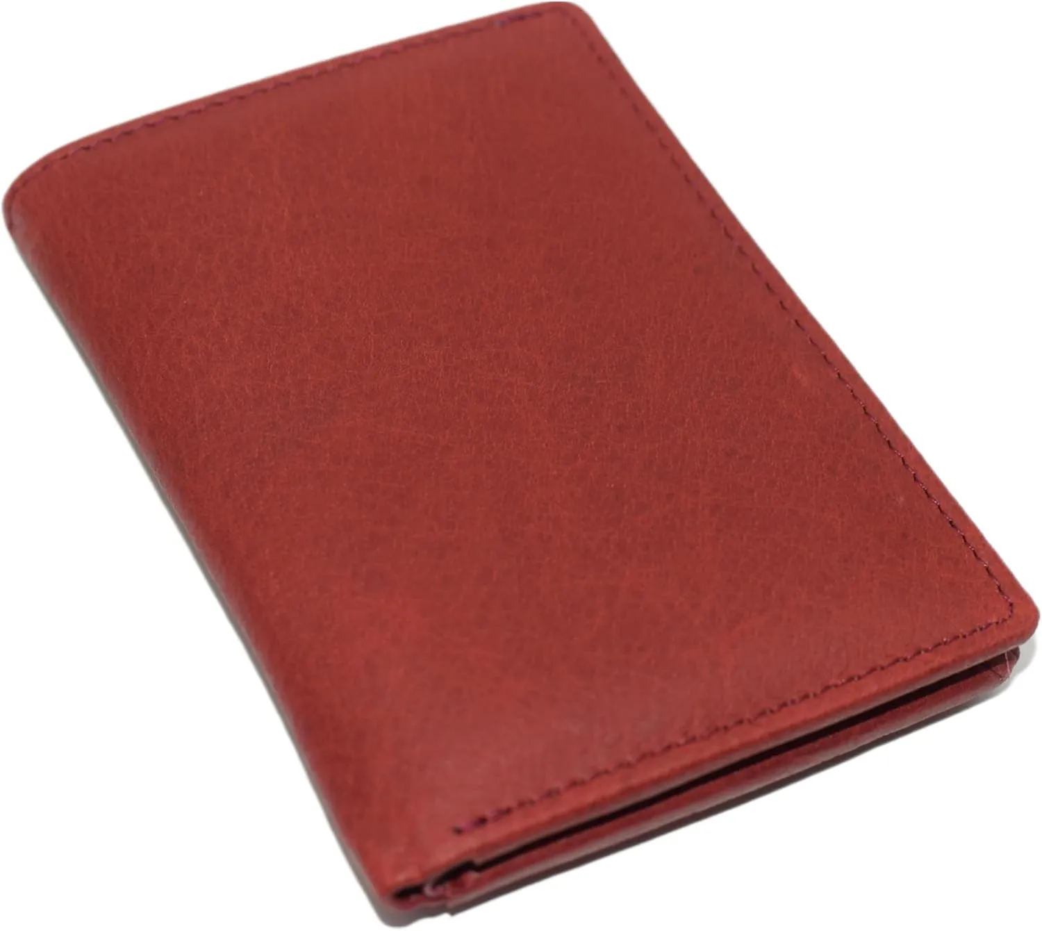 Marshal Genuine Leather RFID Slim Thin Bifold ID Money Wallet Oval Shape Badge Holder (Burgundy)