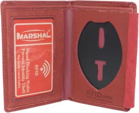 Marshal Genuine Leather RFID Slim Thin Bifold ID Money Wallet Oval Shape Badge Holder (Burgundy)