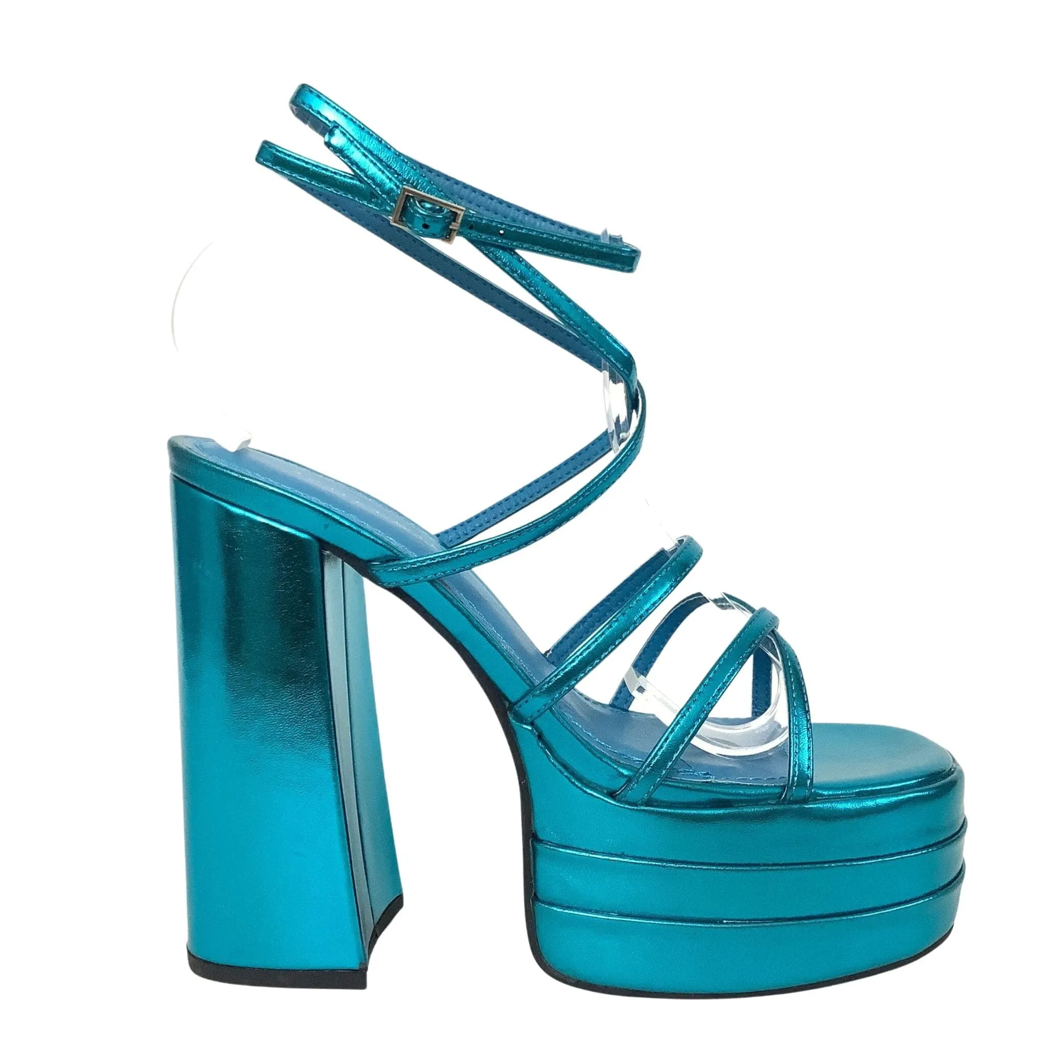 Metallic Blue Platform Heels