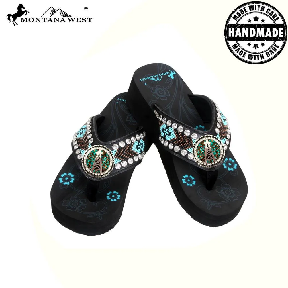 Montana West Aztec Hand Beaded Collection Flip Flops