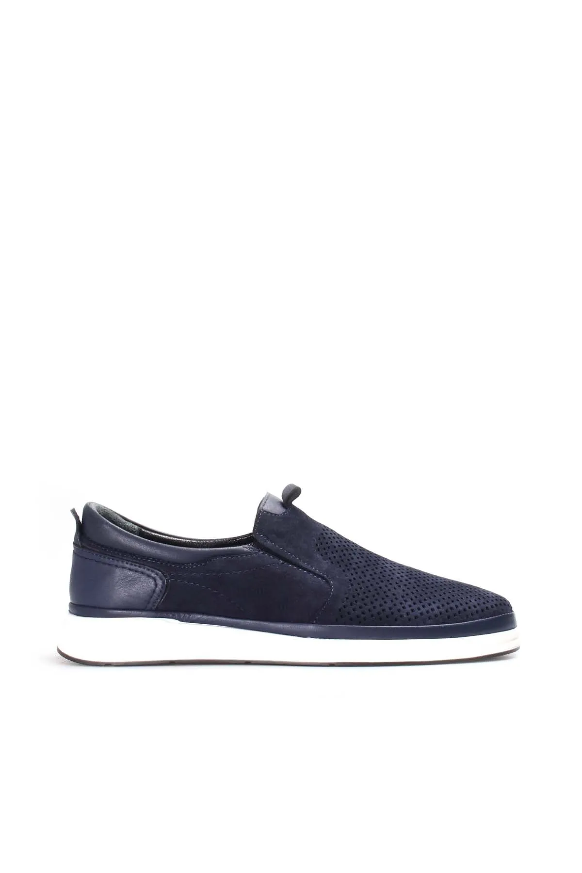 Navy Perforated Slip-On Loafers-Wessi