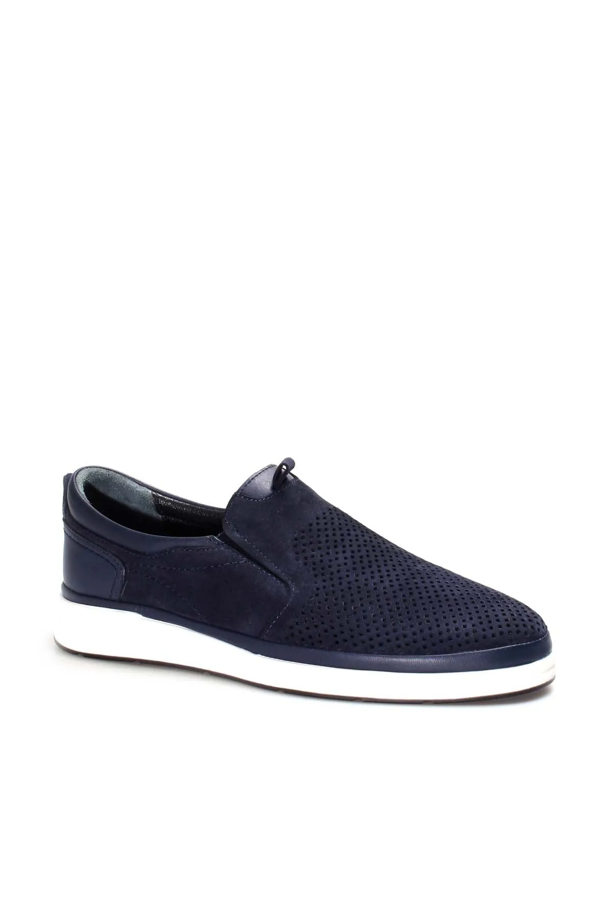Navy Perforated Slip-On Loafers-Wessi