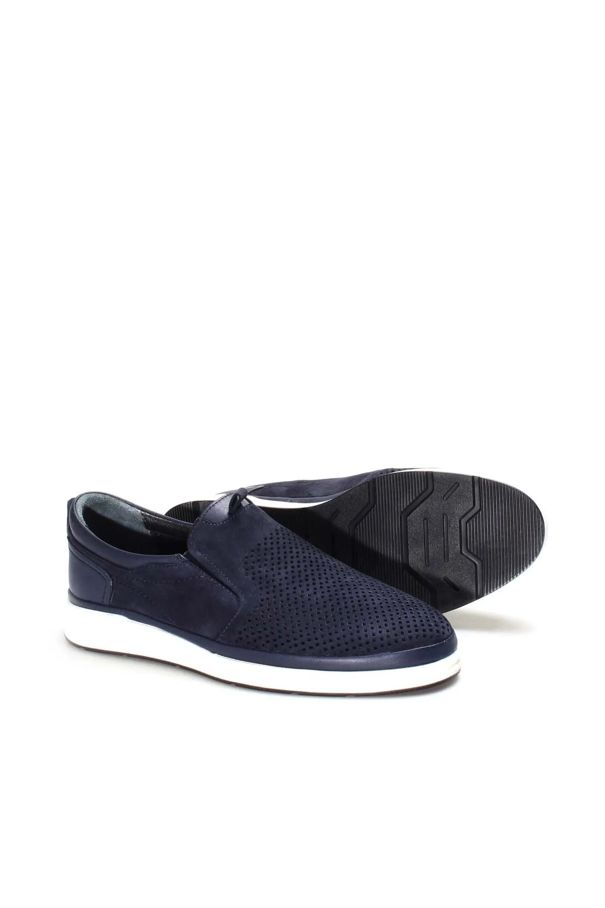 Navy Perforated Slip-On Loafers-Wessi
