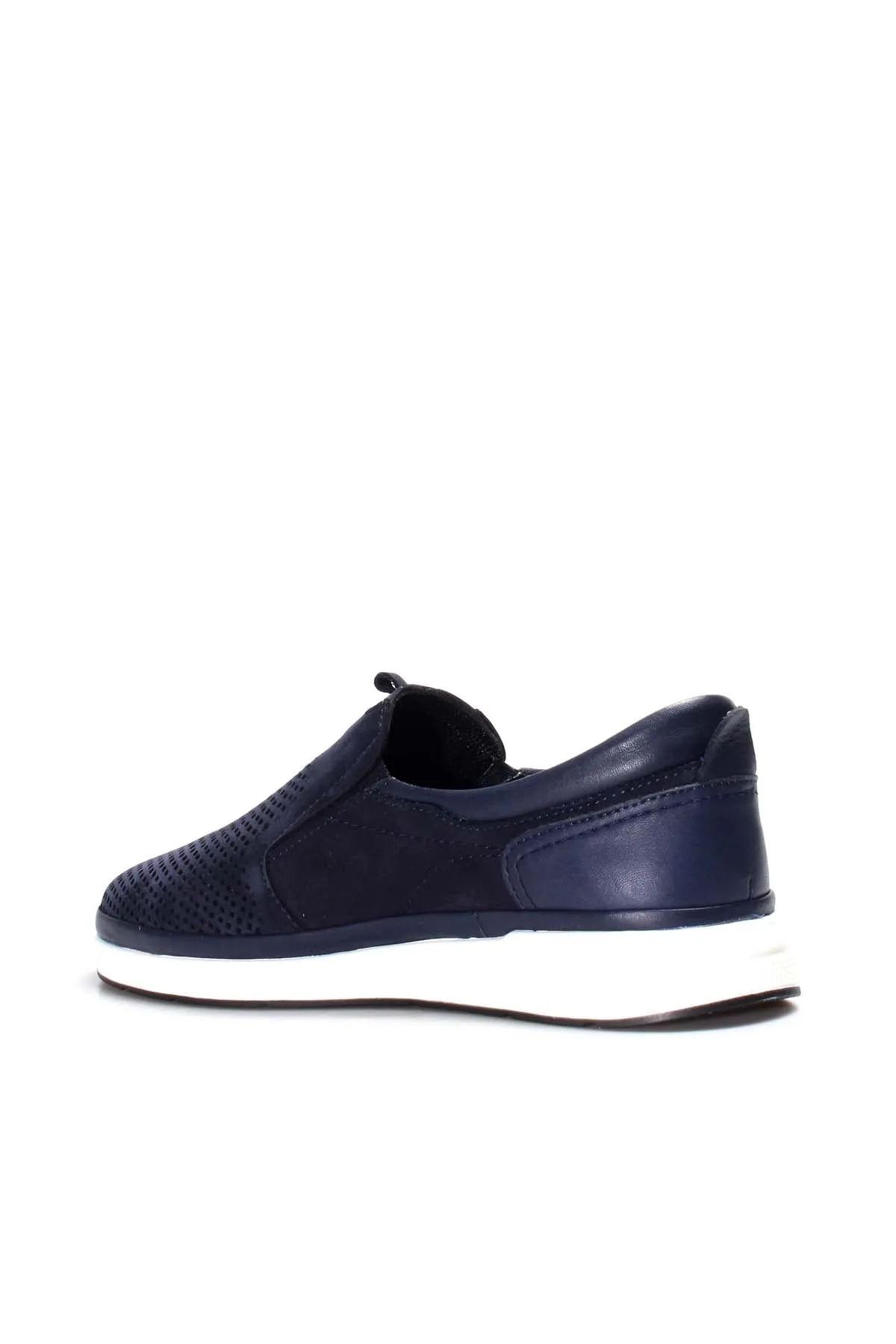Navy Perforated Slip-On Loafers-Wessi