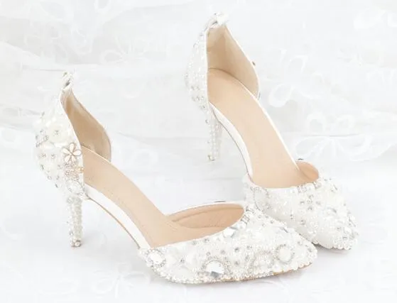 New rhinestone pointed toe women high heels sexy women Sandals fashion pearl decoration party wedding shoes bridal shoes