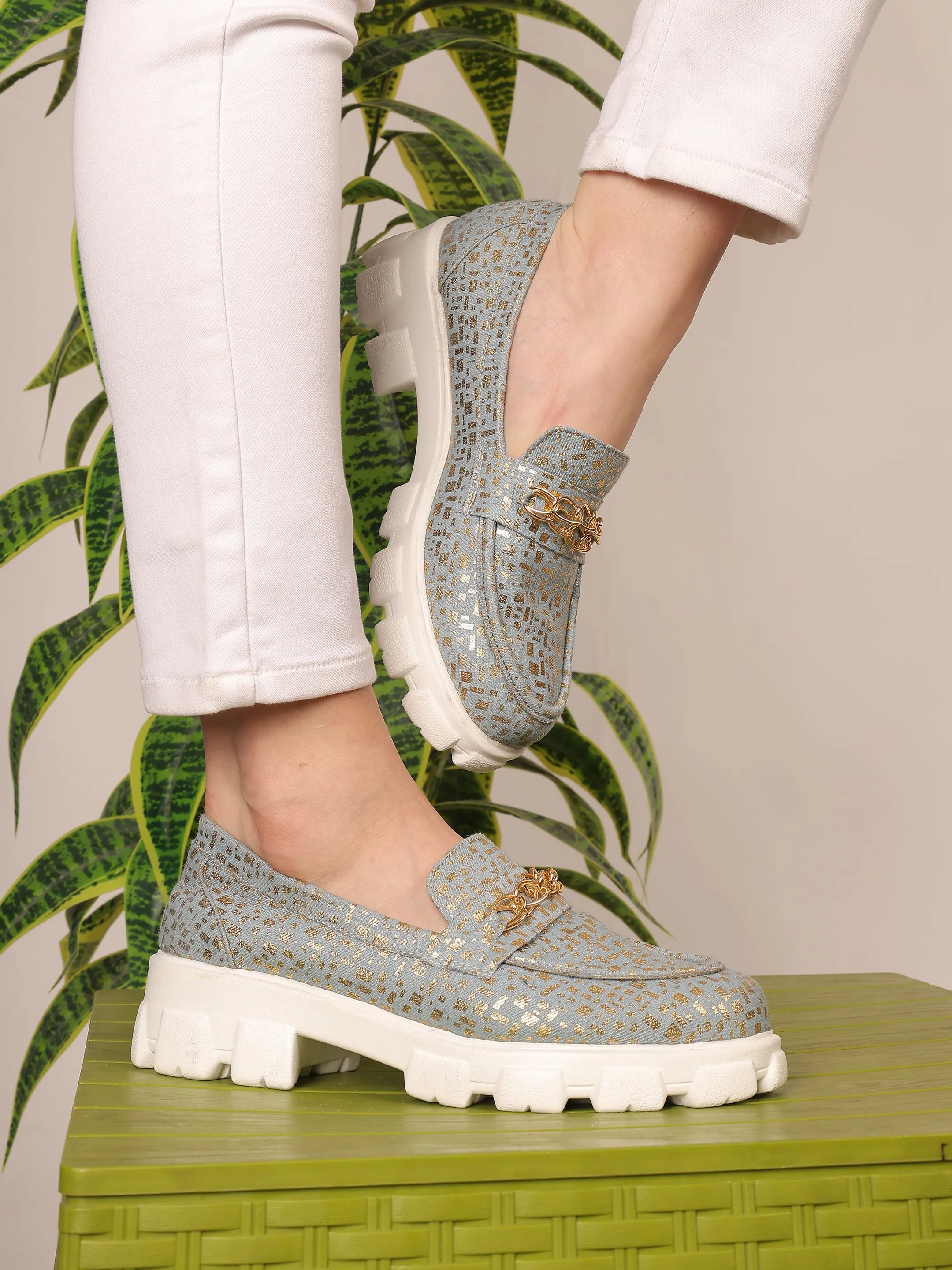 Patakha Guddi Light Blue Handcrafted Loafers