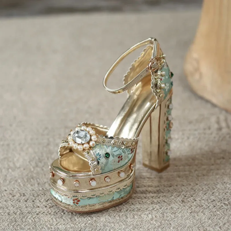 Pearl Rhinestone Platform Heels