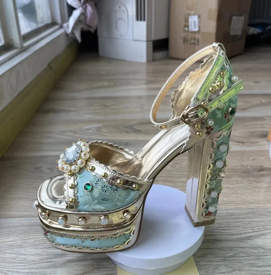Pearl Rhinestone Platform Heels