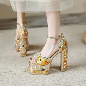 Pearl Rhinestone Platform Heels