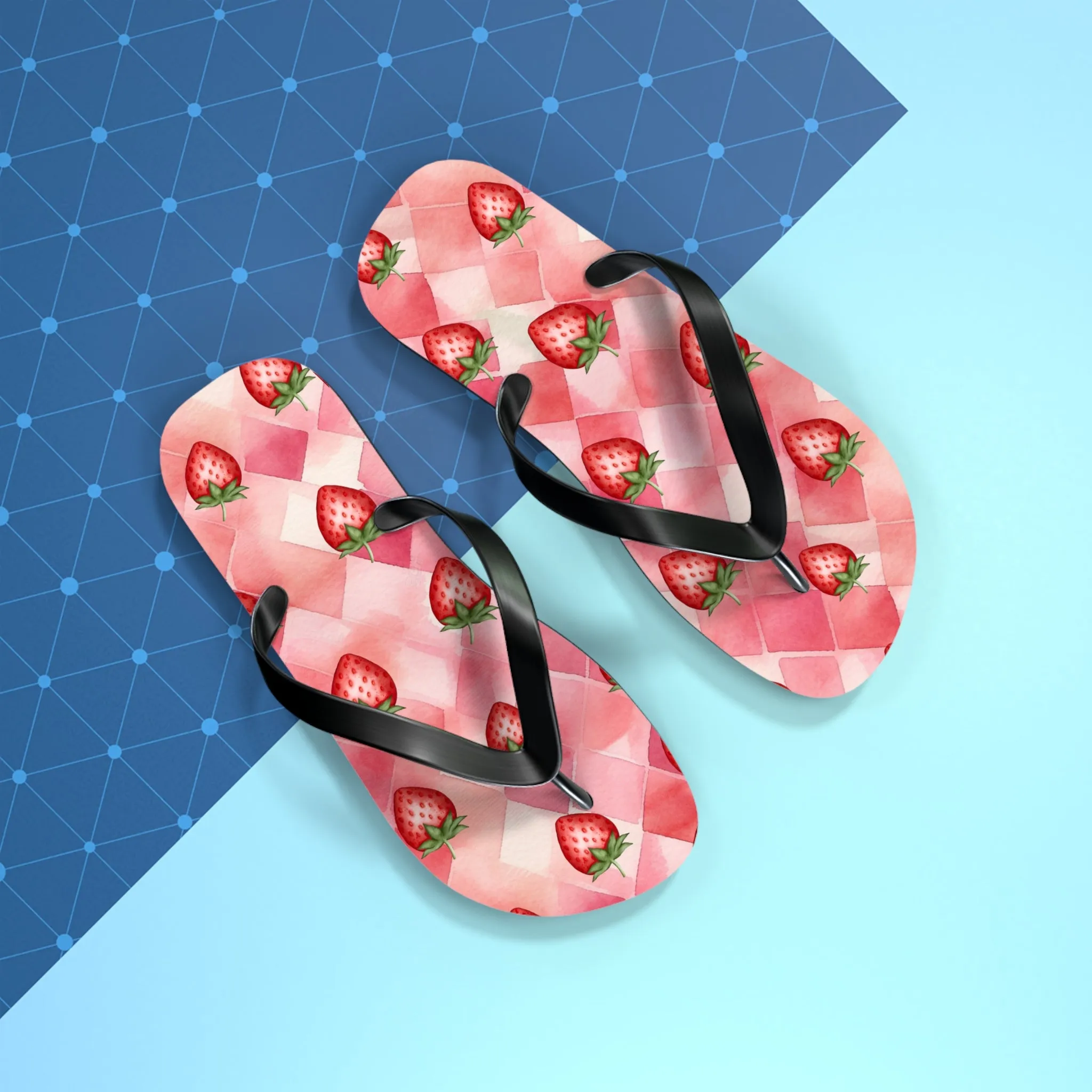 Pink Flip Flops / Watercolor Strawberry Print