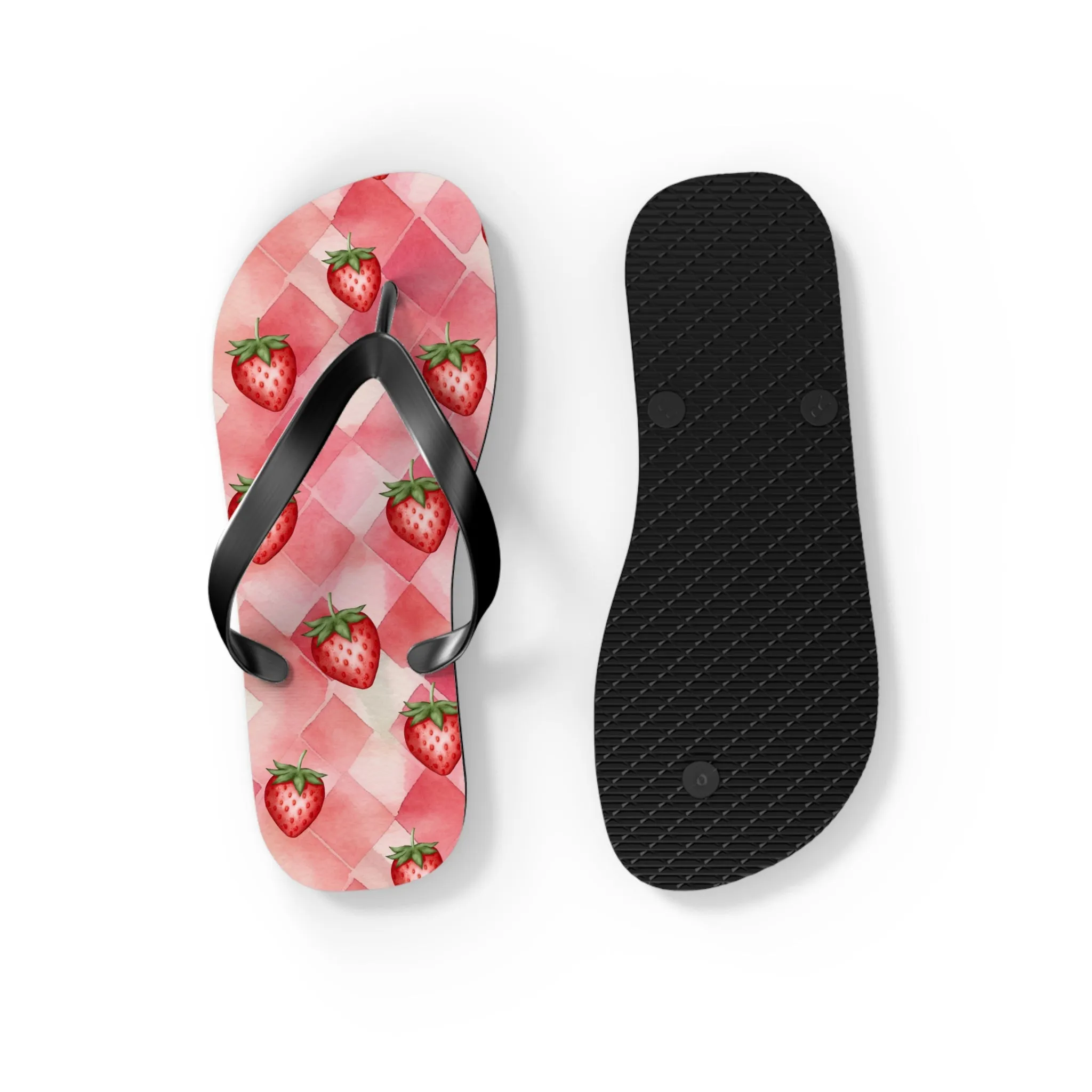Pink Flip Flops / Watercolor Strawberry Print