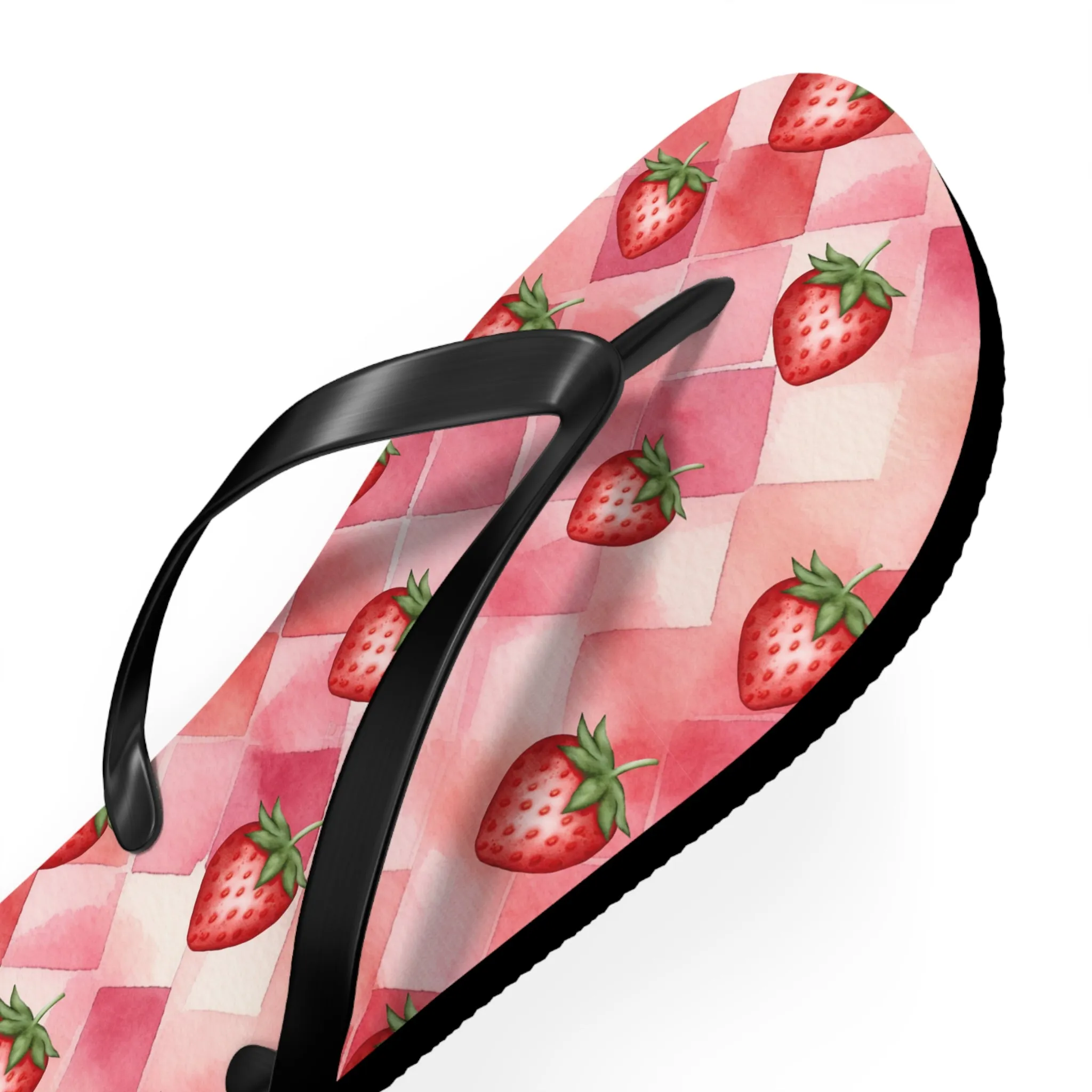 Pink Flip Flops / Watercolor Strawberry Print