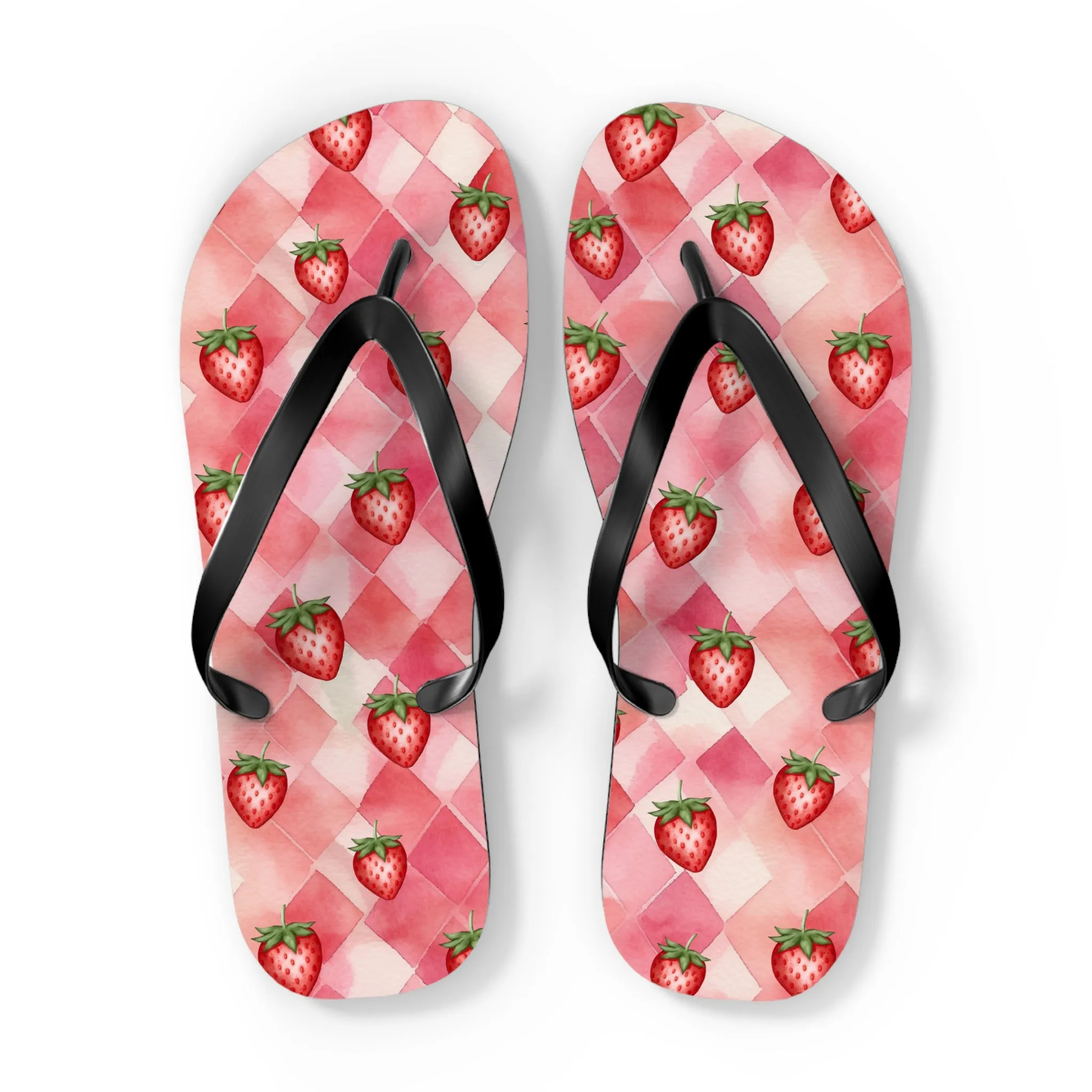 Pink Flip Flops / Watercolor Strawberry Print