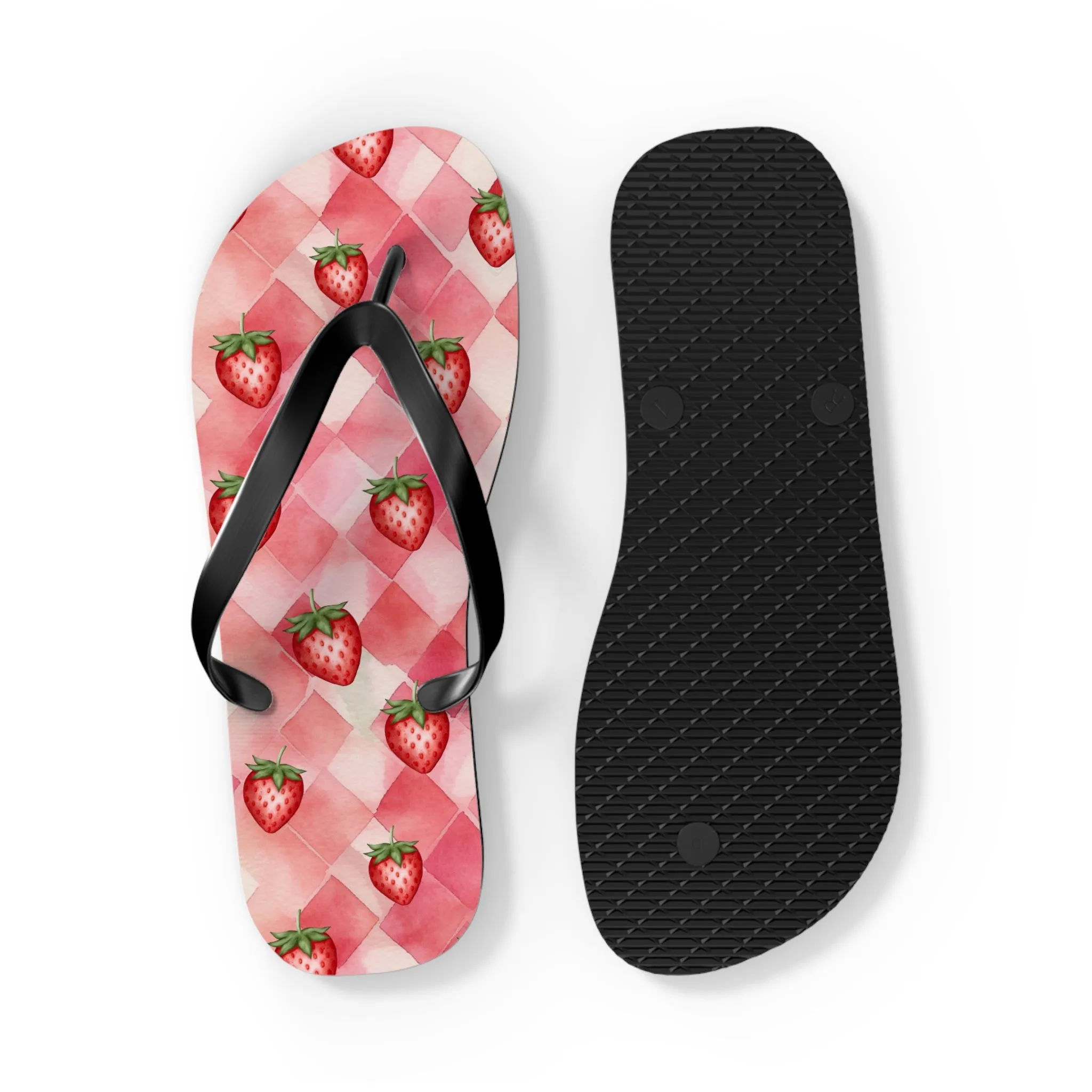 Pink Flip Flops / Watercolor Strawberry Print