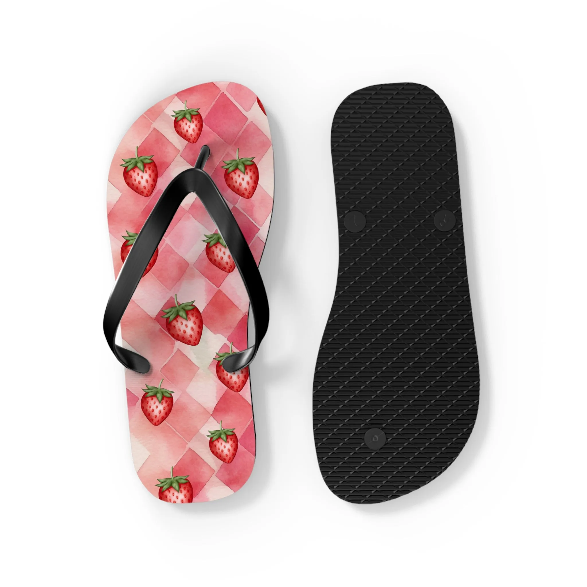 Pink Flip Flops / Watercolor Strawberry Print